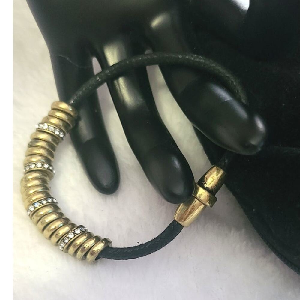 Gold Rhinestone Discs Black Vegan Leather Fashion Bracelet ~ NEW